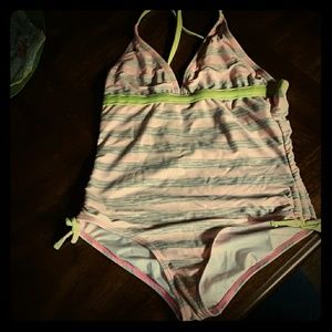 Lime green pink and gray girls bathing suit